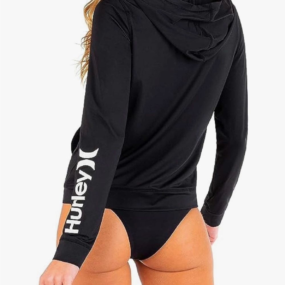 Hurley Women’s Full Zip Hooded Rash Guard – Black (UPF 50+) - Picture 4 of 7
